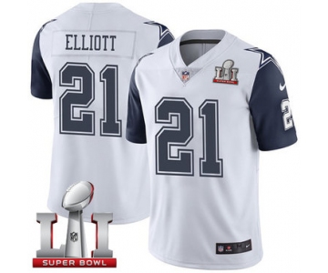 Nike Cowboys #21 Ezekiel Elliott White Stitched NFL Super Bowl LI 51 Limited Rush Jersey