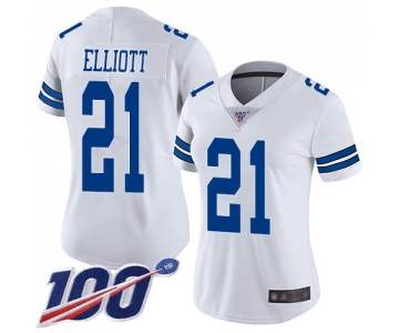 Nike Cowboys #21 Ezekiel Elliott White Women's Stitched NFL 100th Season Vapor Limited Jersey