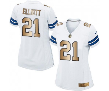 Nike Cowboys #21 Ezekiel Elliott White Women's Stitched NFL Elite Gold Jersey