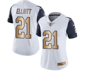 Nike Cowboys #21 Ezekiel Elliott White Women's Stitched NFL Limited Gold Rush Jersey