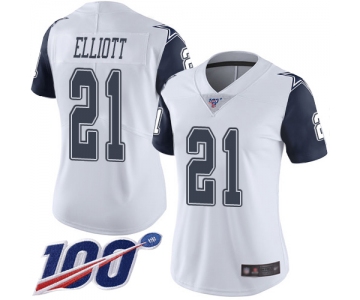 Nike Cowboys #21 Ezekiel Elliott White Women's Stitched NFL Limited Rush 100th Season Jersey