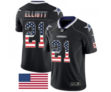 Nike Dallas Cowboys #21 Ezekiel Elliott Black Men's Stitched NFL Limited Rush USA Flag Jersey