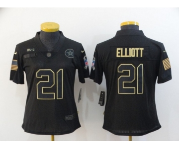 Women's Dallas Cowboys #21 Ezekiel Elliott Black 2020 Salute To Service Stitched NFL Nike Limited Jersey