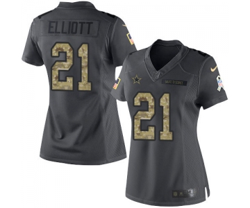 Women's Dallas Cowboys #21 Ezekiel Elliott Black Anthracite 2016 Salute To Service Stitched NFL Nike Limited Jersey