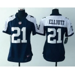 Women's Dallas Cowboys #21 Ezekiel Elliott Nay Blue Thanksgiving Alternate NFL Game Jersey