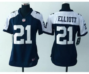 Women's Dallas Cowboys #21 Ezekiel Elliott Nay Blue Thanksgiving Alternate NFL Game Jersey