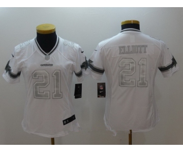 Women's Dallas Cowboys #21 Ezekiel Elliott White Platinum Stitched NFL Nike Limited Jersey