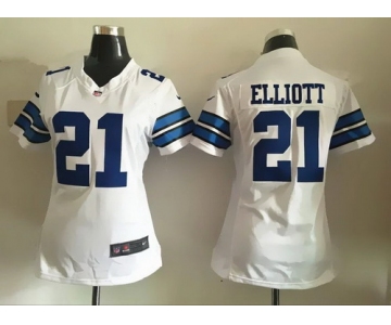 Women's Dallas Cowboys #21 Ezekiel Elliott White Road NFL Nike Game Jersey