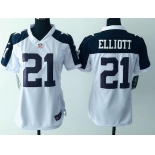 Women's Dallas Cowboys #21 Ezekiel Elliott White Thanksgiving Alternate NFL Game Jersey