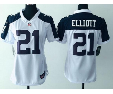 Women's Dallas Cowboys #21 Ezekiel Elliott White Thanksgiving Alternate NFL Game Jersey