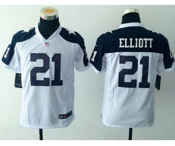 Youth Dallas Cowboys #21 Ezekiel Elliott White Thanksgiving Alternate NFL Nike Game Jersey