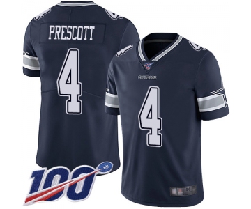 Cowboys #4 Dak Prescott Navy Blue Team Color Men's Stitched Football 100th Season Vapor Limited Jersey