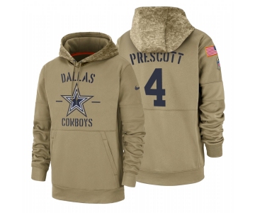 Dallas Cowboys #4 Dak Prescott Nike Tan 2019 Salute To Service Name & Number Sideline Therma Pullover Hoodie