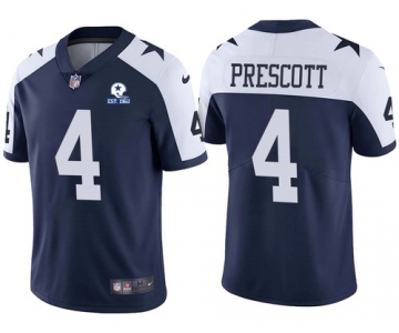 Men Dallas Cowboys #4 Dak Prescott Navy Alternate 60th Anniversary Vapor Untouchable Stitched NFL Nike Limited Jersey