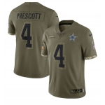 Men's Dallas Cowboys #4 Dak Prescott 2022 Olive Salute To Service Limited Stitched Jersey