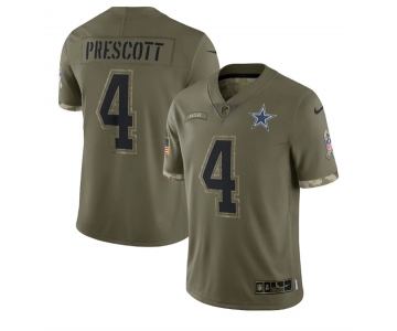 Men's Dallas Cowboys #4 Dak Prescott 2022 Olive Salute To Service Limited Stitched Jersey