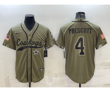 Men's Dallas Cowboys #4 Dak Prescott 2022 Olive Salute to Service Cool Base Stitched Baseball Jersey