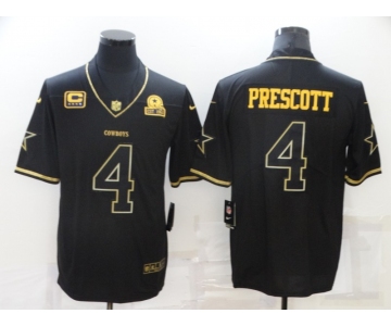 Men's Dallas Cowboys #4 Dak Prescott Black 60th Seasons Patch Golden Edition Stitched NFL Nike Limited Jersey