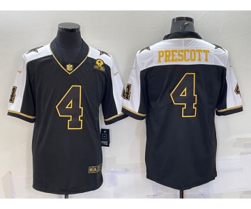 Men's Dallas Cowboys #4 Dak Prescott Black Gold Thanksgiving With Patch Stitched Jersey