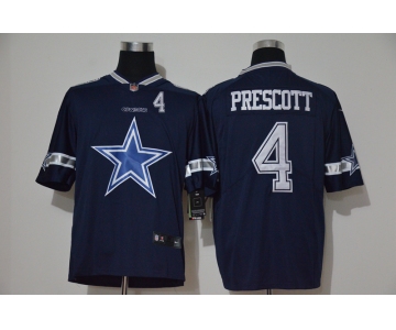 Men's Dallas Cowboys #4 Dak Prescott Navy Blue 2020 Big Logo Number Vapor Untouchable Stitched NFL Nike Fashion Limited Jersey