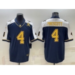 Men's Dallas Cowboys #4 Dak Prescott Navy Gold Edition With 1960 Patch Limited Stitched Football Jersey