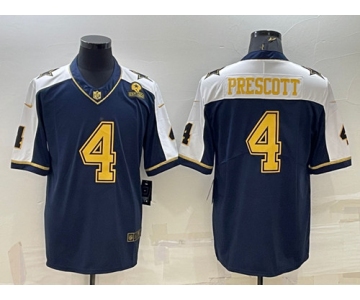 Men's Dallas Cowboys #4 Dak Prescott Navy Gold Edition With 1960 Patch Limited Stitched Football Jersey