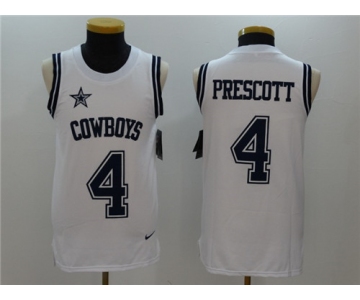 Men's Dallas Cowboys #4 Dak Prescott White Color Rush 2017 Vest Stitched NFL Nike Tank Top Jersey