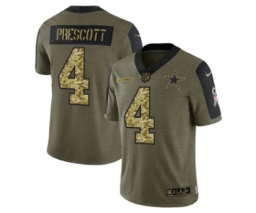 Men's Olive Dallas Cowboys #4 Dak Prescott 2021 Camo Salute To Service Limited Stitched Jersey