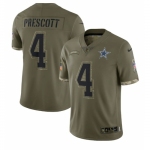 Men's Womens Youth Kids Dallas Cowboys #4 Dak Prescott 2023 Salute To Service Olive Limited Nike Jersey
