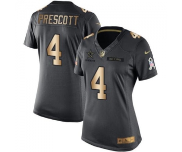 Nike Cowboys #4 Dak Prescott Black Women's Stitched NFL Limited Gold Salute to Service Jersey