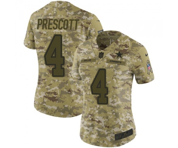 Nike Cowboys #4 Dak Prescott Camo Women's Stitched NFL Limited 2018 Salute to Service Jersey