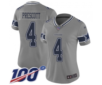 Nike Cowboys #4 Dak Prescott Gray Women's Stitched NFL Limited Inverted Legend 100th Season Jersey