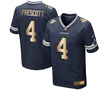 Nike Cowboys #4 Dak Prescott Navy Blue Team Color Men's Stitched NFL Elite Gold Jersey