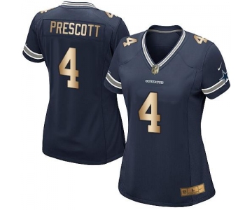 Nike Cowboys #4 Dak Prescott Navy Blue Team Color Women's Stitched NFL Elite Gold Jersey
