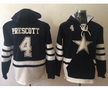 Nike Cowboys #4 Dak Prescott Navy Blue White Name & Number Pullover NFL Hoodie