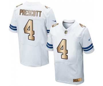 Nike Cowboys #4 Dak Prescott White Men's Stitched NFL Elite Gold Jersey