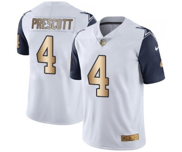 Nike Cowboys #4 Dak Prescott White Men's Stitched NFL Limited Gold Rush Jersey