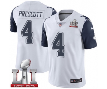 Nike Cowboys #4 Dak Prescott White Stitched NFL Super Bowl LI 51 Limited Rush Jersey