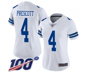 Nike Cowboys #4 Dak Prescott White Women's Stitched NFL 100th Season Vapor Limited Jersey