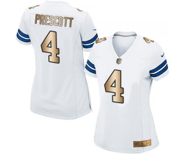 Nike Cowboys #4 Dak Prescott White Women's Stitched NFL Elite Gold Jersey