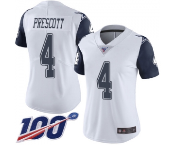 Nike Cowboys #4 Dak Prescott White Women's Stitched NFL Limited Rush 100th Season Jersey