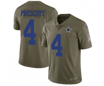 Nike Dallas Cowboys #4 Dak Prescott Olive Men's Stitched NFL Limited 2017 Salute To Service Jersey