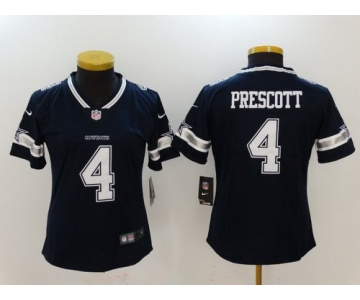 Women's Dallas Cowboys #4 Dak Prescott Navy Blue 2017 Vapor Untouchable Stitched NFL Nike Limited Jersey