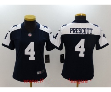 Women's Dallas Cowboys #4 Dak Prescott Navy Blue Thanksgiving 2017 Vapor Untouchable Stitched NFL Nike Limited Jersey