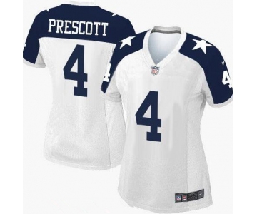 Women's Dallas Cowboys #4 Dak Prescott White Thanksgiving Alternate Stitched NFL Nike Game Jersey