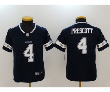 Youth Dallas Cowboys #4 Dak Prescott Navy Blue 2017 Vapor Untouchable Stitched NFL Nike Limited Jersey