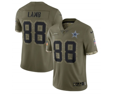 Men's Dallas Cowboys #88 CeeDee Lamb 2022 Olive Salute To Service Limited Stitched Jersey