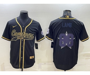 Men's Dallas Cowboys #88 CeeDee Lamb Black Gold Team Big Logo With Patch Cool Base Stitched Baseball Jersey