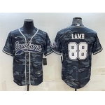 Men's Dallas Cowboys #88 CeeDee Lamb Gray Camo With Patch Cool Base Stitched Baseball Jersey