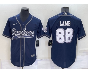 Men's Dallas Cowboys #88 CeeDee Lamb Navy Blue Stitched Cool Base Nike Baseball Jersey